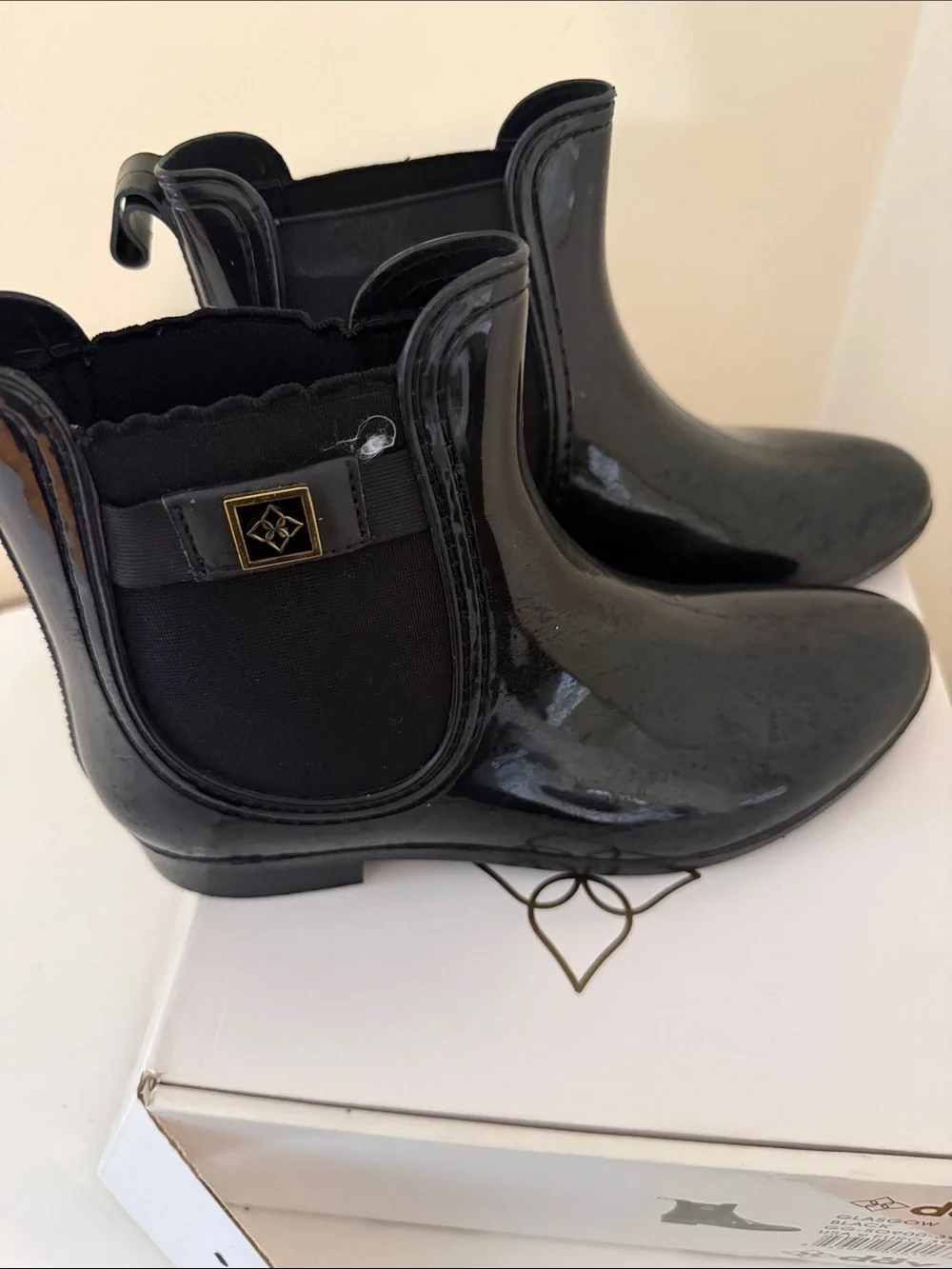 Women’s Black Patent Chelsea Rain Booties
